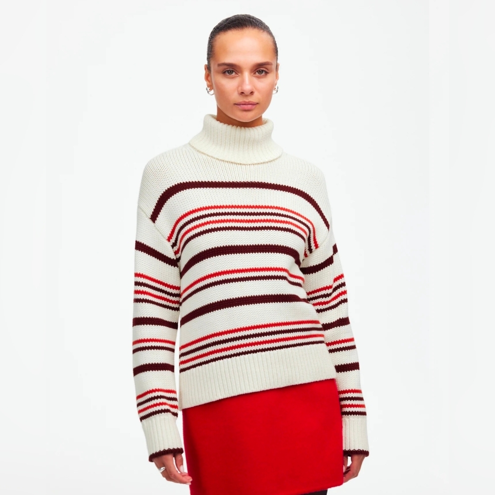 Madewell Women's Ribbed Cotton Turtleneck Sweater in Stripe - cabernet #213